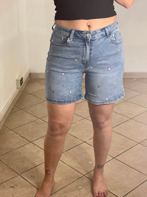 Bermuda jeans fiorellini